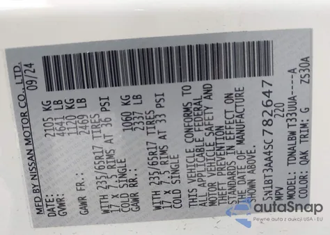 2025 Nissan Rogue S Fwd z USA, uszkodzony, nr VIN 5N1BT3AA4SC782647